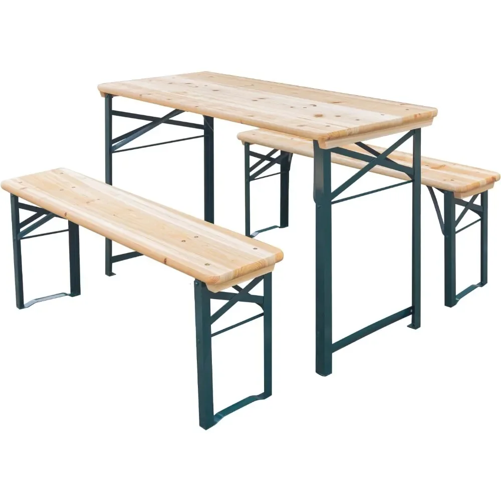 

Portable Foldable Picnic Table Set with 2 Benches, Outdoor Patio Table with Smooth Table Top and Sturdy Steel Frame