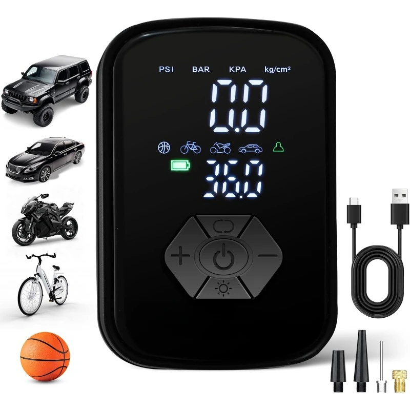 2025 Air Compressor Portable Tire Inflator 150PSI Inflate Electric Bike Pump Digital Pressure Gauge,  and Ball with LED Light