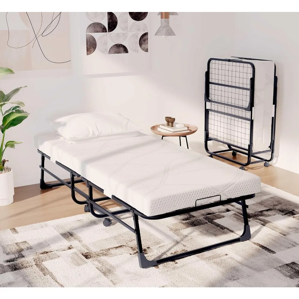 

Folding Bed with Memory Foam Mattress, 75”x31” Portable Rollaway Bed for Adults, Space-Saving, Sturdy Metal Frame with Wheels