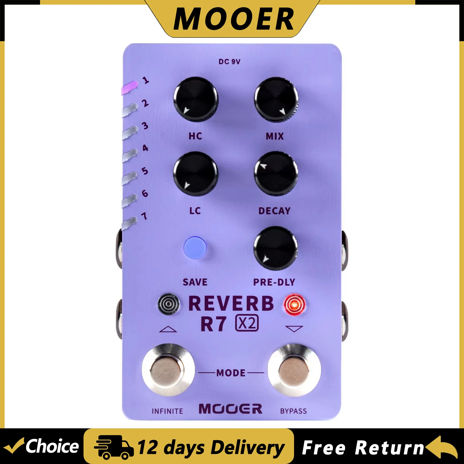 

MOOER R7 Reverb X2 Stereo Reverb Effect Pedal Dual Footswitch Guitar Effect Pedal 14 Built-in Different Guitar Reverbs Effects