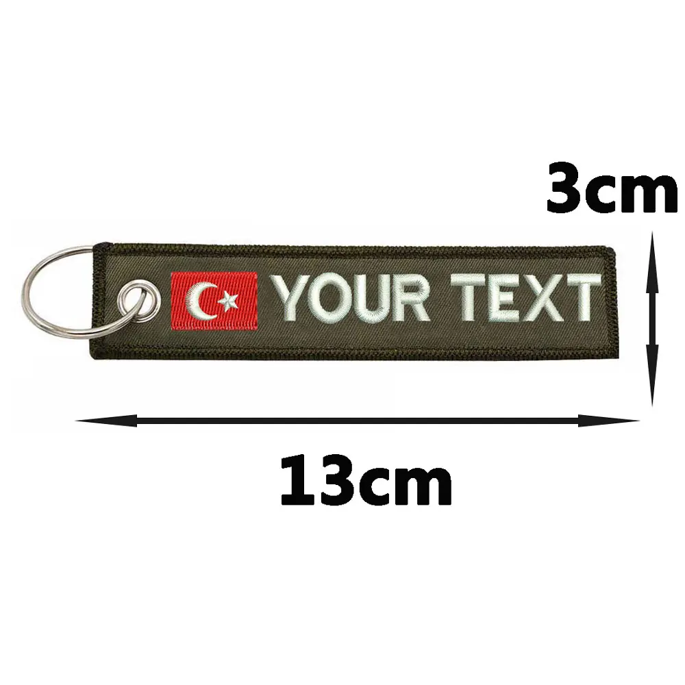 Personalized Turkey Flag Keychain Customize Text Tag Double Sided Embroidery for Motorcycles Cars ATV Scooters