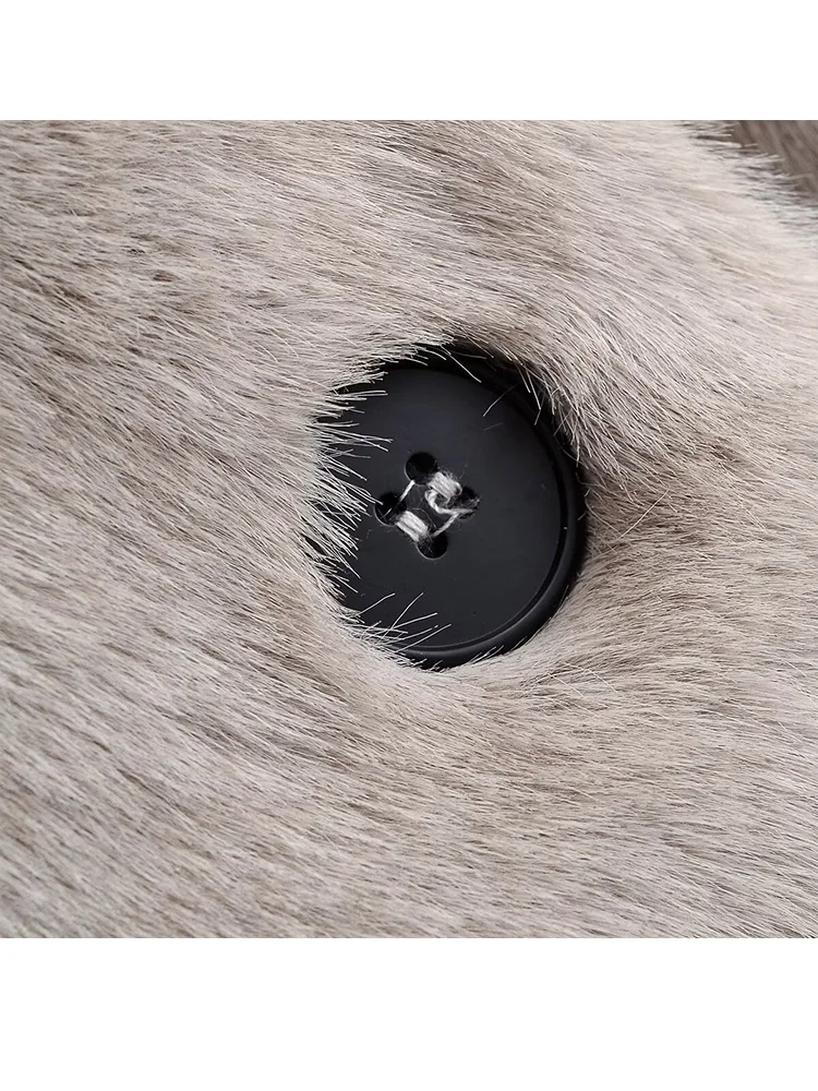 

HH Woman Elegant Solid Jackets Turn-Down Collar Pockets Woman Winter Long Sleeves Single-breasted Artificial Fur Long Coats