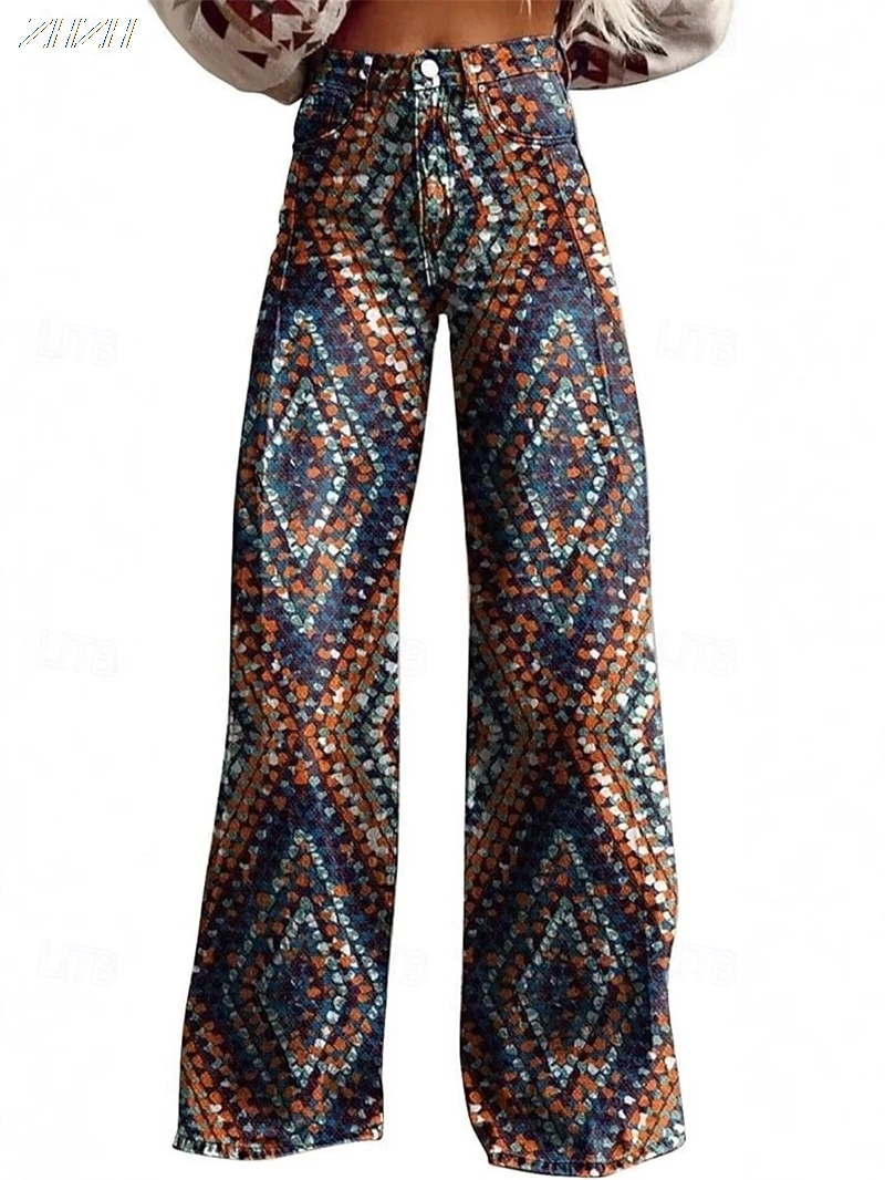 Vintage 1970s y2k calças de pernas largas hippie disco falso jeans estilo feminino casual diário festival tema moda calças
