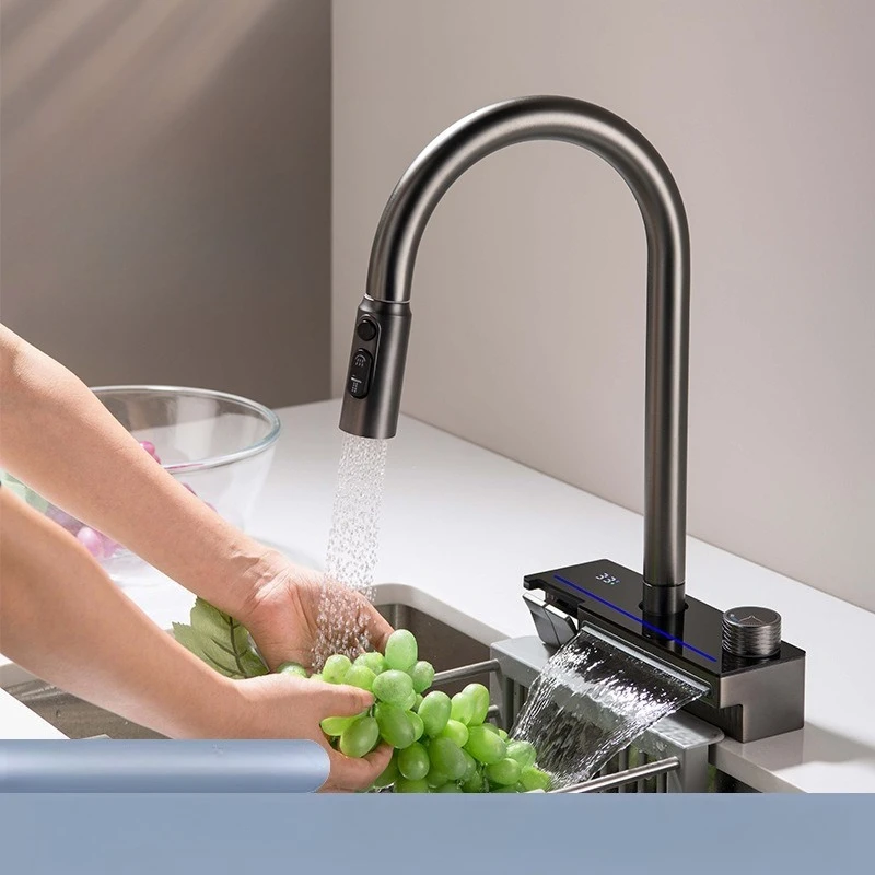 

Кухонный смеситель для дождевой воды, выдвижной смеситель, раковина для мытья овощей, бытовой водопад, смеситель двойного назначения для горячей и холодной воды