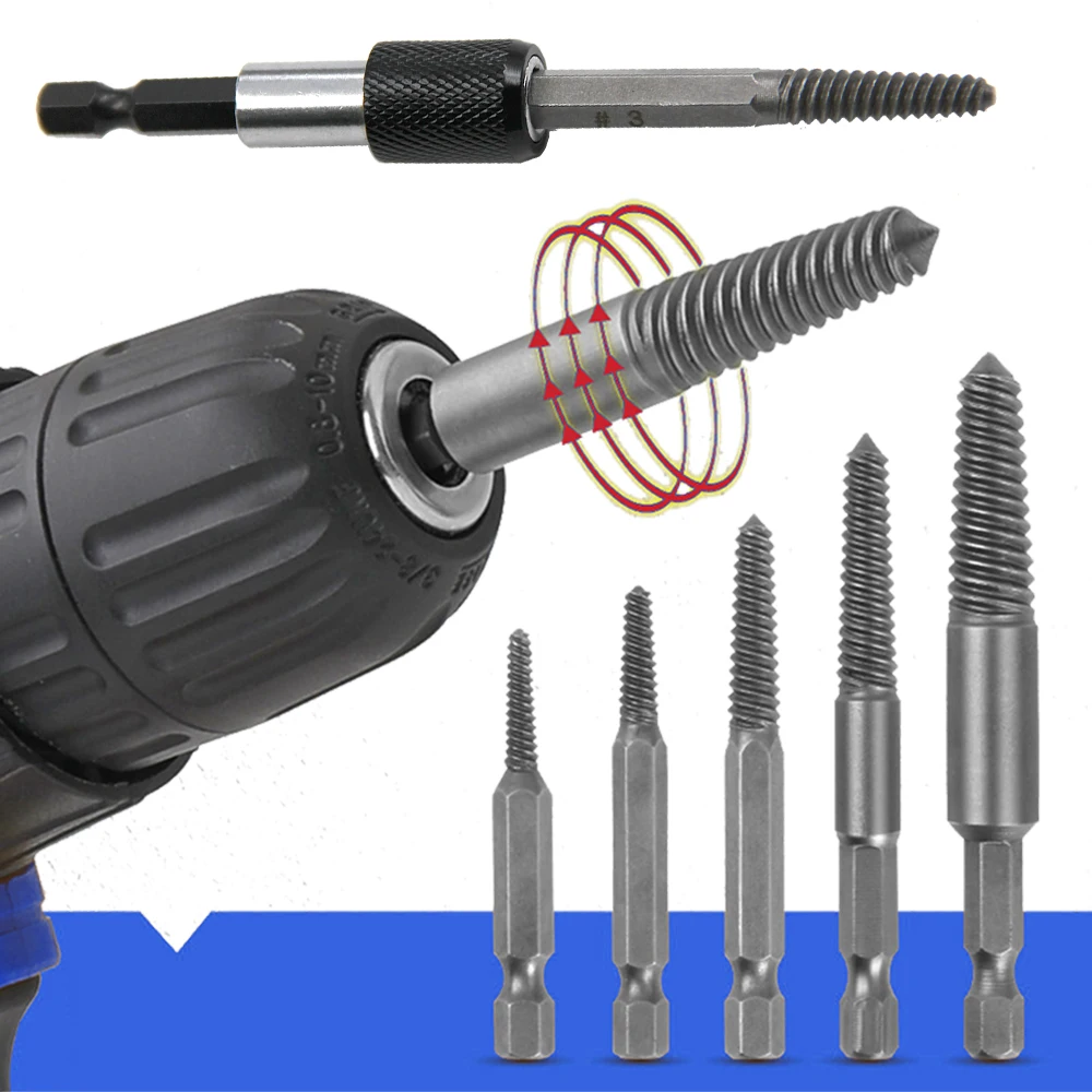 5pc Hexagonal Handle Broken Head Screw Extractor 60mm Black Quick Release Electric Hexagonal Broken Thread Removal Tool Set