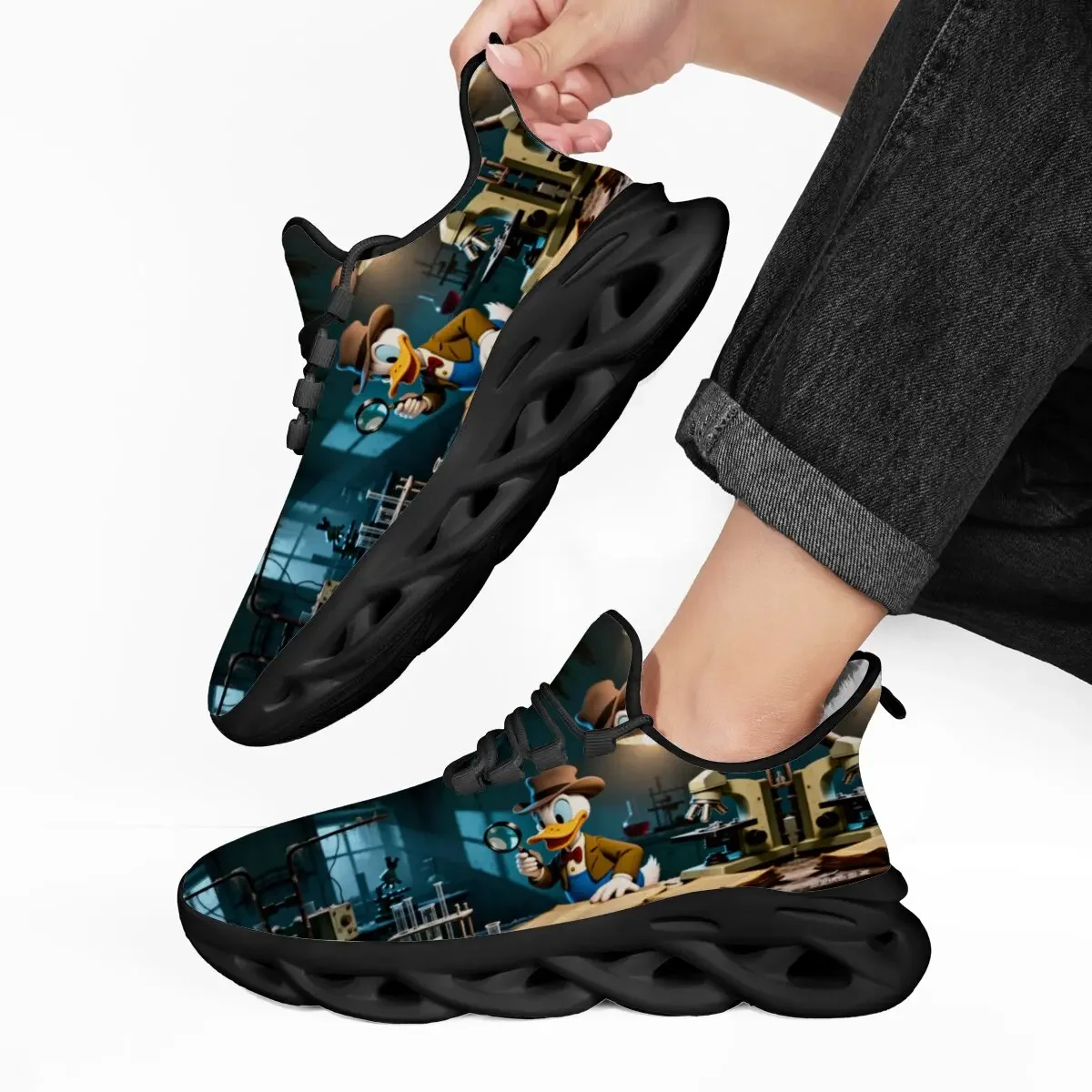 

Fashion Running Shoes for Men Women Disney Cartoon Fleece Lined Sneakers with Detective Donald Duck Laboratory Pattern