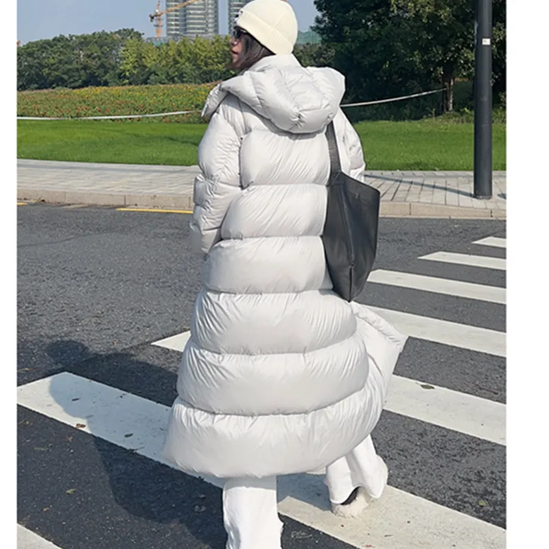 두꺼운 후드 90% 화이트 덕다운 여성용 겨울 2025 신상 루즈핏 -20도 퍼프 다운 코트 여성 파카 오버코트