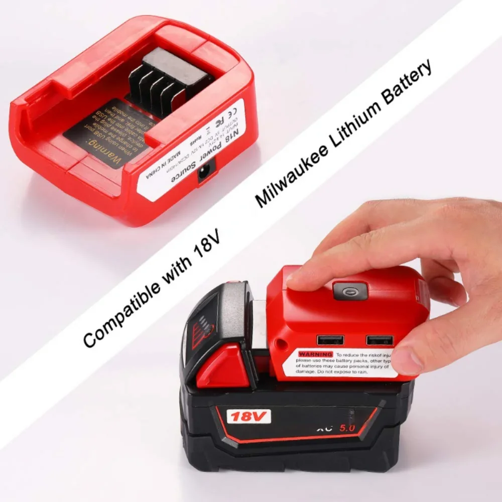 Imagem -02 - Adaptador de Bateria para Milwaukee 18v Fonte de Alimentação do Carregador de Bateria Usb com Porta Usb Dupla dc 12v 2a Conduziu a Luz para o Revestimento Aquecido