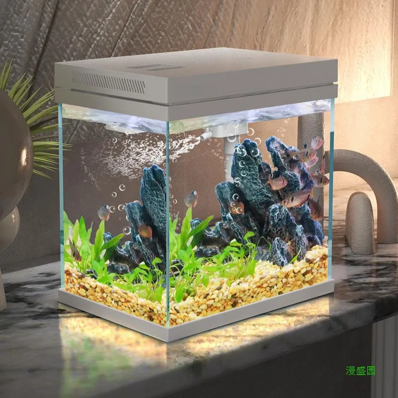 

Change the water, small goldfish tank, lazy household glass circulation, living room aquarium desktop, ultra-white fish tank sel