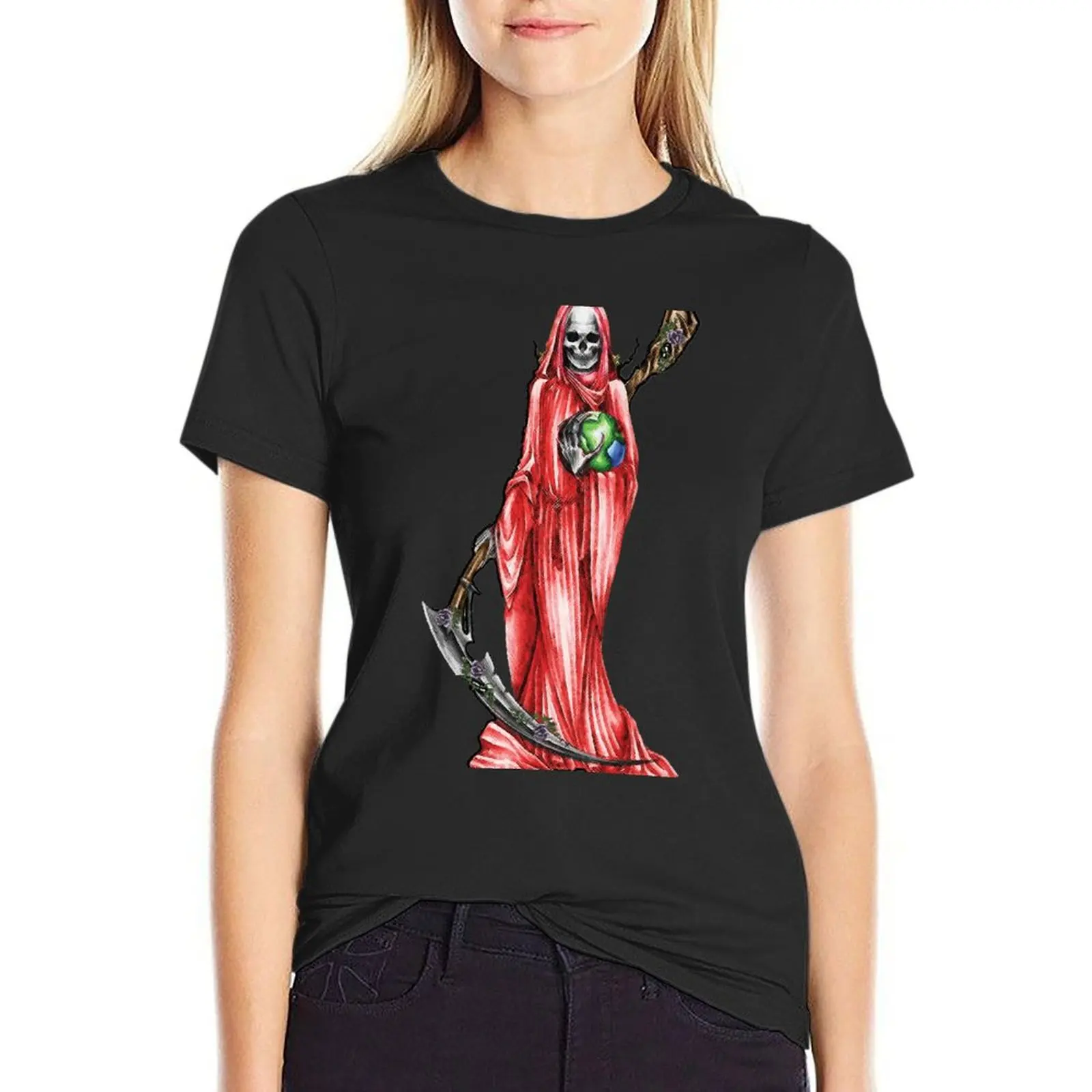 

Santa Muerte T-shirt summer tops Blouse anime clothes black t shirts for Women