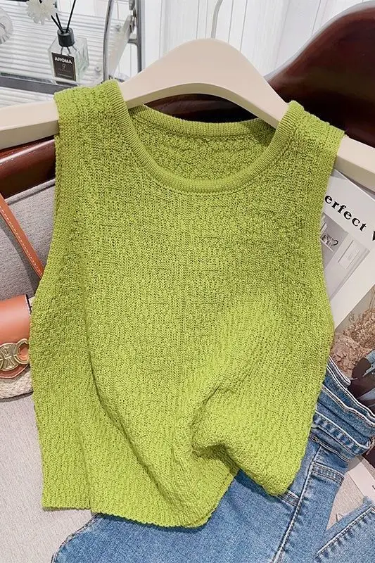 

Femme Summer Fashion Simplicity Loose Solid Color Round Collar Sleeveless Women Clothing All-match Causal Sleeveless Vest Z983