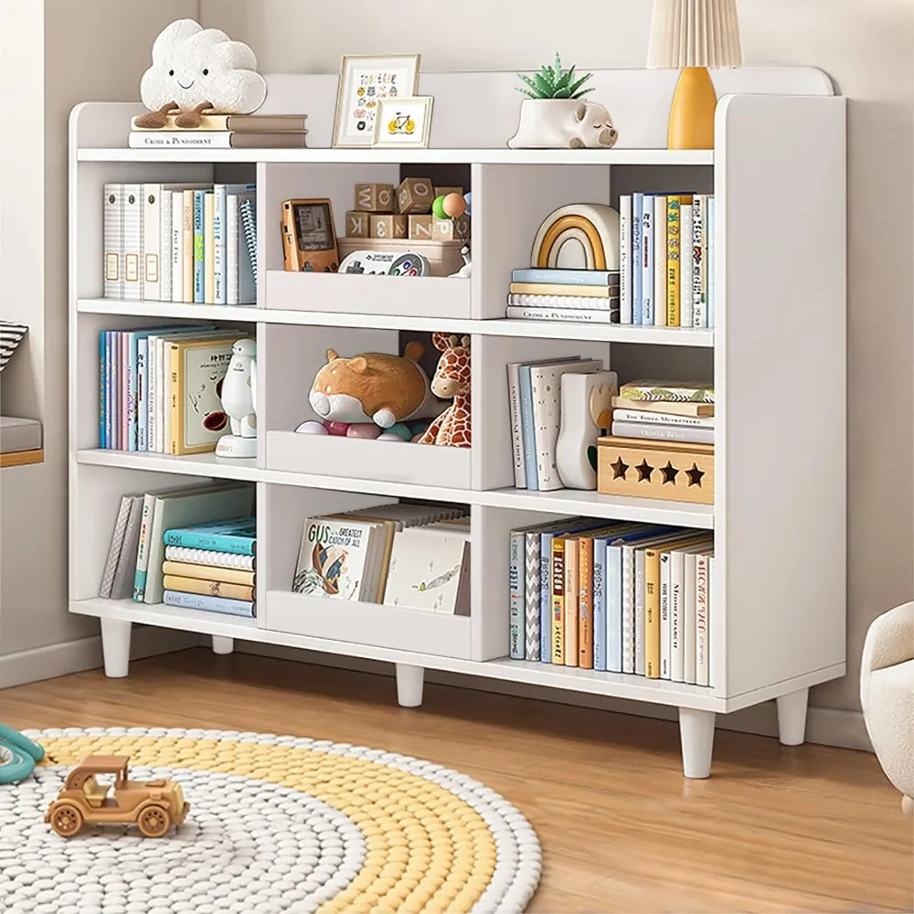 

Wooden Cube Bookcase with Legs - 3-Tier Open Shelf Kidsroom Sorted Storage Cabinet Organizer for Books and Toys