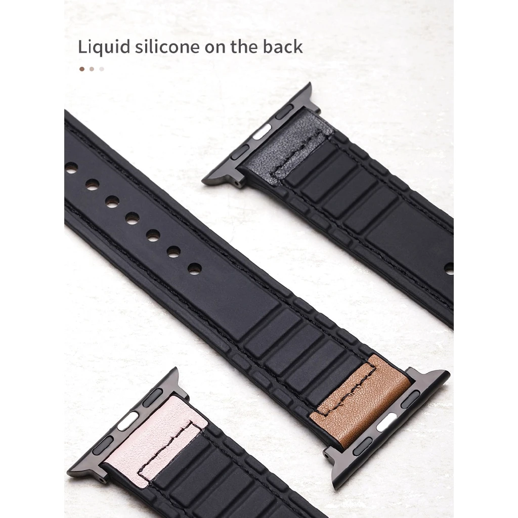 For Apple Watch Series 6 se 5 4 3 2 1 Genuine Leather + Silicone Band Strap for iWatch  Smart Watch Accessory apple watch strap