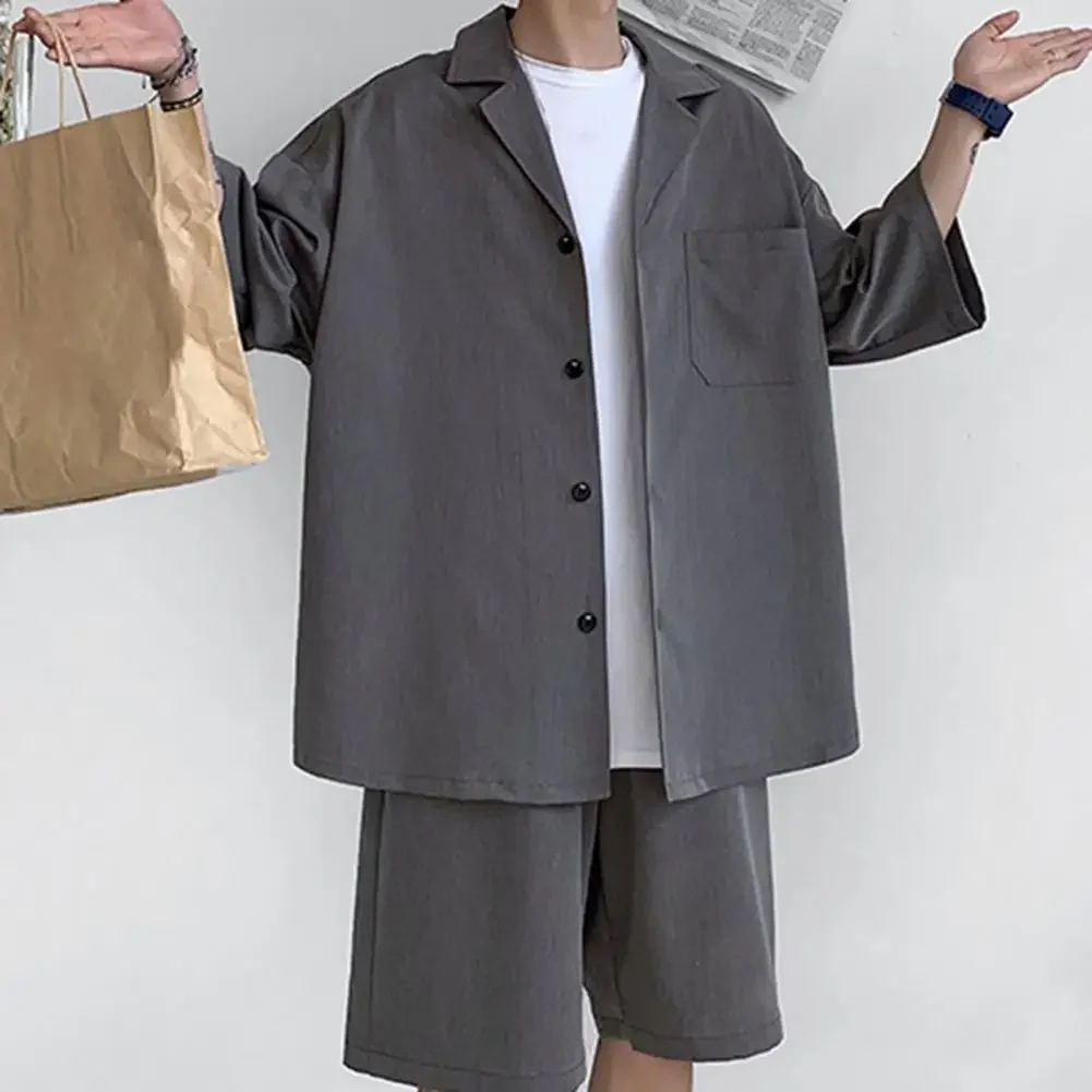 

Летние мужские шорты, одинаковые рубашки, полосатые рубашки с цветочным принтом, наряды с короткими рукавами и эластичной резинкой на талии, тонкий мужской костюм большого размера