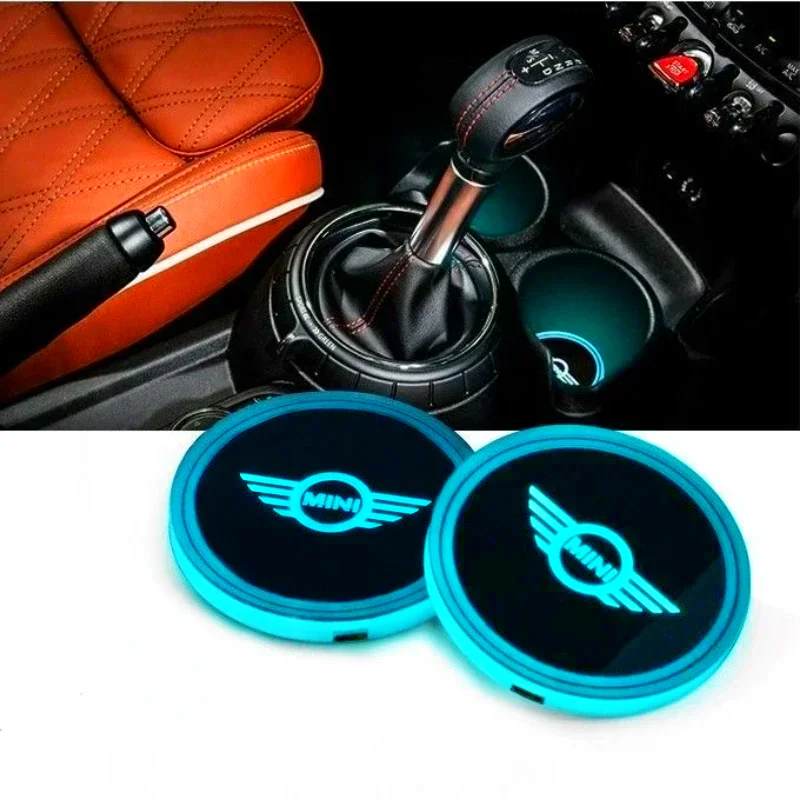 

For BMW Mini Cooper JCW F54 F55 F56 F60 R60 Clubman Countryman Seven-tone LED Luminous Car Led Light Cup Coaster Mat Drinks