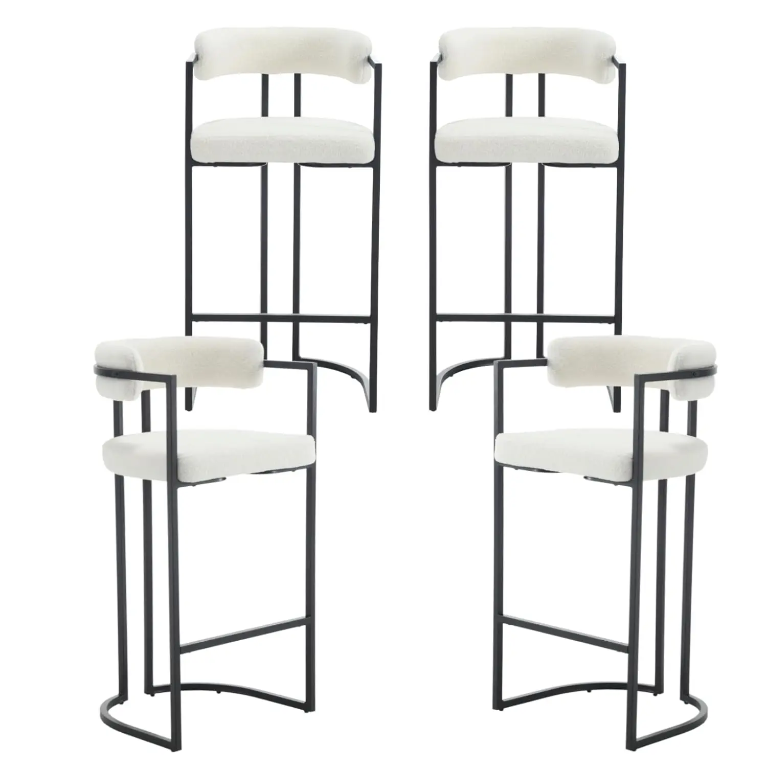 

Современные барные стулья 30 дюймов, набор из 4 штук, барные стулья-бочонки с изогнутой спинкой, обитые тканью букле, металлические барные стулья, с возможностью индивидуального заказа