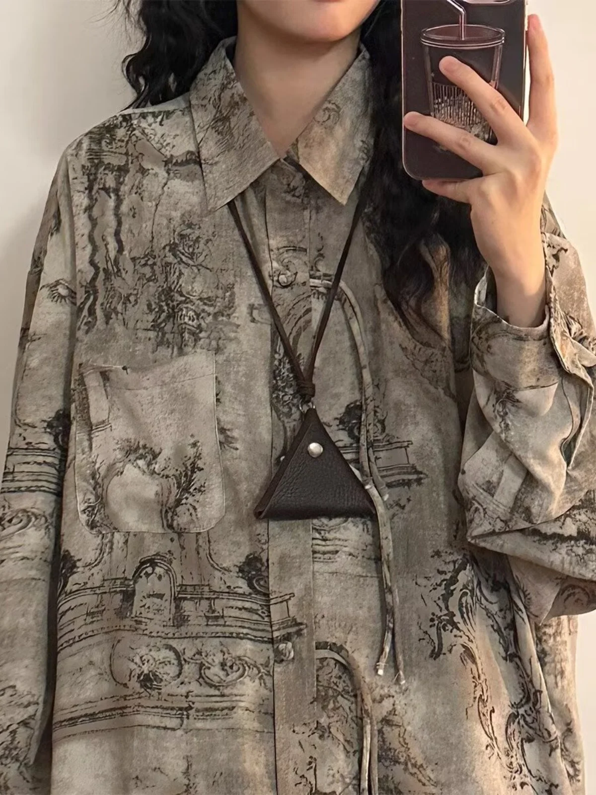 

Retro American Floral Long Sve irt Men's Chinese Sle National Faion Buttoned High Collar Premium Feeling Spring Autumn