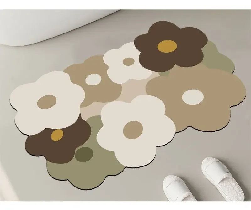 Bathroom Non-Slip Mat Fresh Flowers Can Be Cut Bathroom Quick-Drying Scrub Foot Mat Household Diatom Ooze Floor Mat Bath Rug