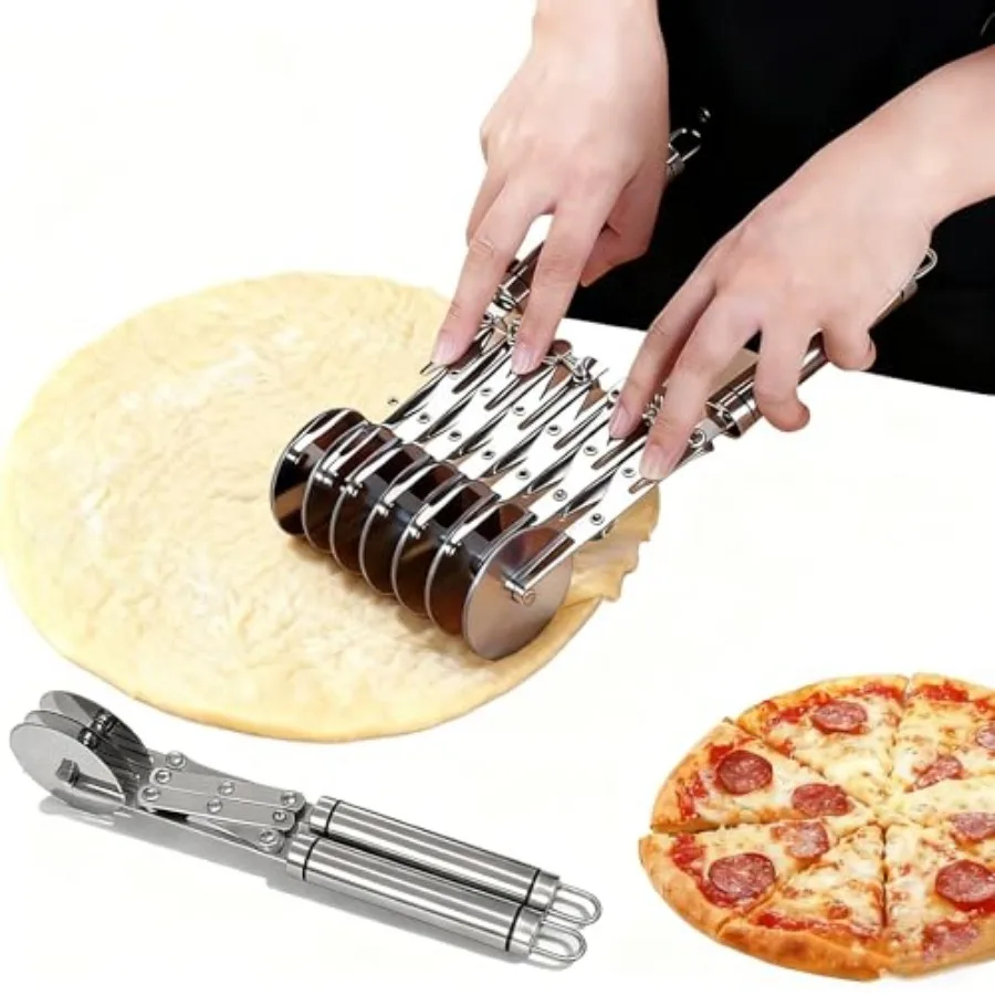 

Wheel Pastry Cutter, Adjustable Pasta Cutter with Handle, Stainless Steel Dough Slicer for Noodles, Pizza, Brownies, Pie Crust,