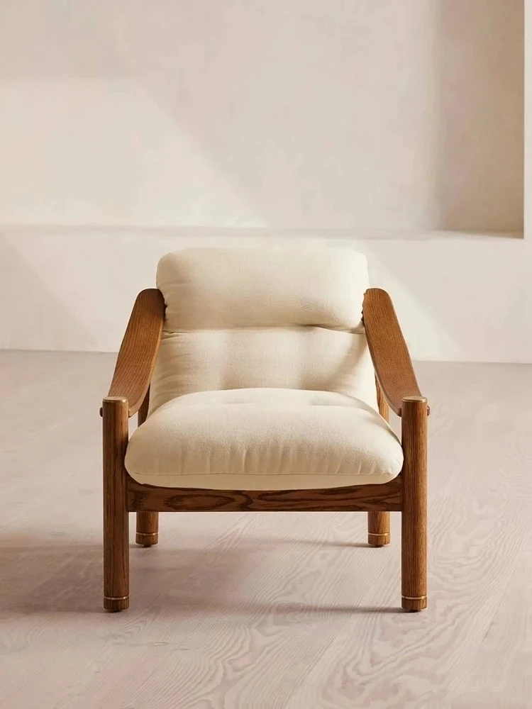 

Nordic Solid Wood Single Sofa Designer Sales Office Conference Chair B & B Casual Belt Armrest Recliner