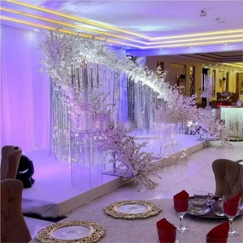 Semicircle Curved Silver Stainless Steel Backdrop, Stage Decoration, Wedding Crystal Backdrop, Popular Exquisite