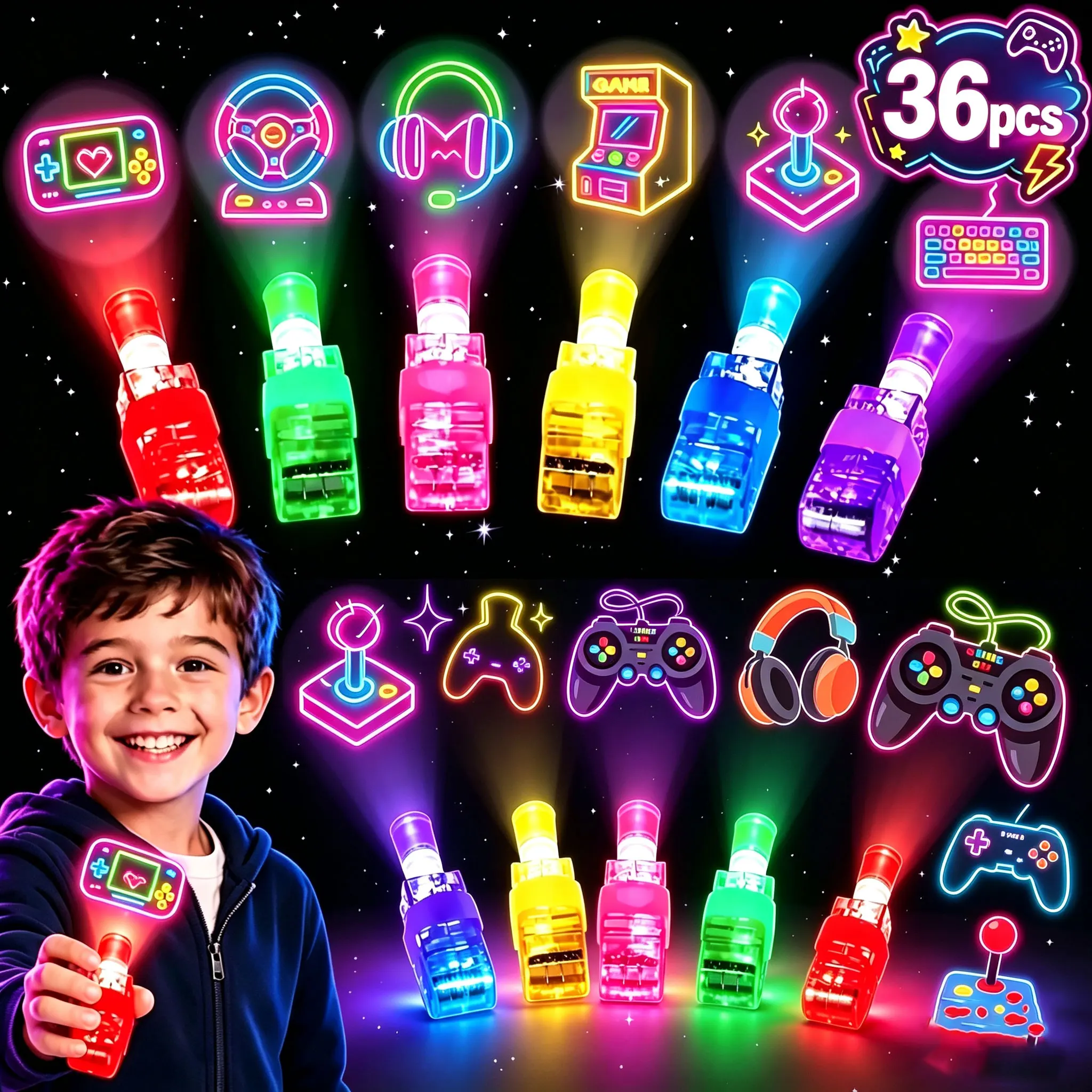 Photography And Videography Lighting - 36個入り LED 指輪ライト、ビデオゲームやパーティーで使える、暗闇で光る指輪型プロジェクターライト、誕生日プレゼントに最適。