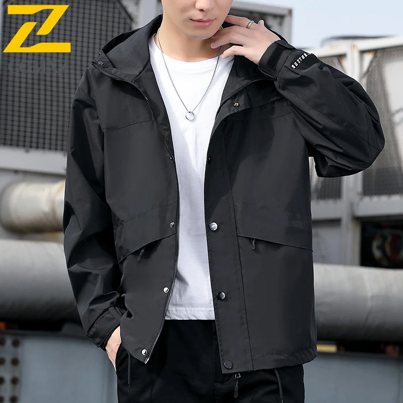 

2025 New Men's Jacket Color Blocked Windproof Waterproof Breathable Hooded Jacket Outdoor Leisure Camping Travel Zipper Jacket