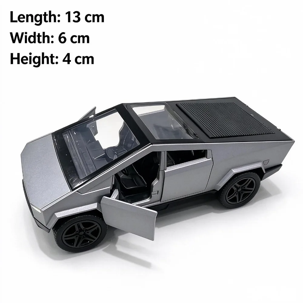 1:36 Cybertruck Pickup Diecast Model, Alloy Static Display Toy, Openable Doors, Collectible Desktop Ornament, Christmas Gift