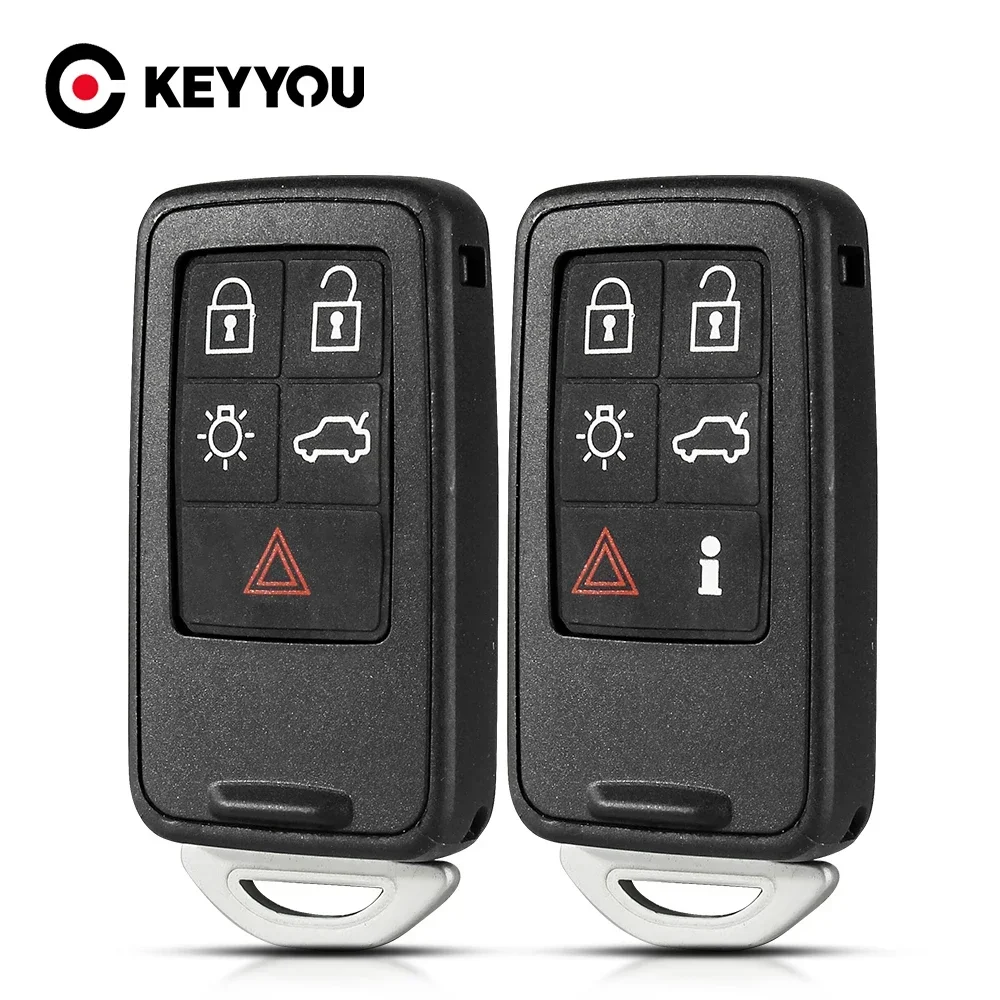 

KEYYOU Key Shell For Volvo S60 S60L XC60 S80L V60 V40 Blank Case Cover Keyless Go 5/6 Buttons Replacement Smart Car Remote Key