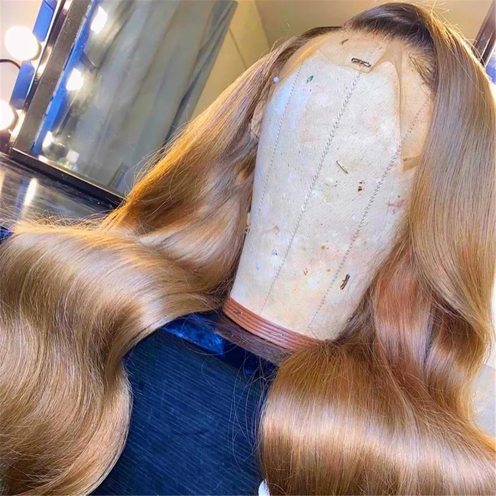 Fashion Synthetic Lace Front Wig Long Body Wave Heat Resistant Fiber Hair Natural Look for Women Medium Chocolate Brown Haie 24