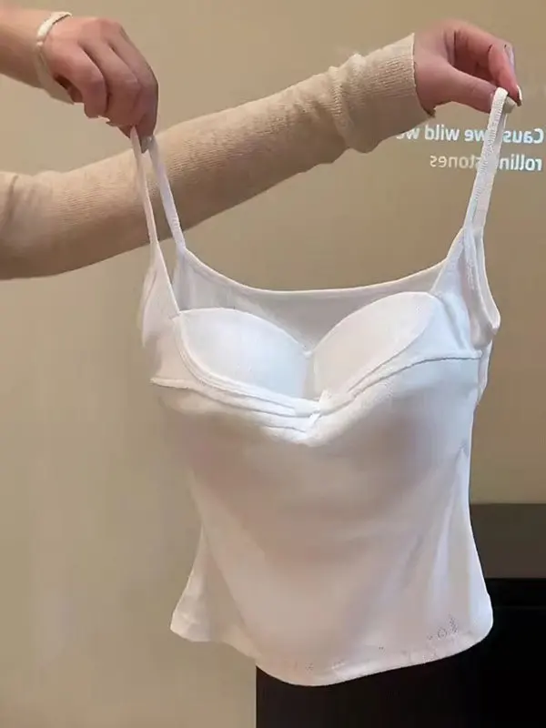 Charming Furry Small Strap Vest Women's Outerwear Underwear Beautiful Back Bra Integrated Chest Pad Top Short Pure Color