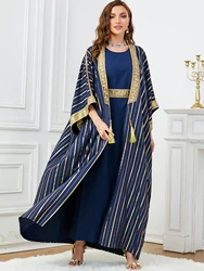 Autumn Muslim Dress for Women Abaya 2 Piece Set Half Sleeve Caftan Morocco Dubai Arab Party Long Dresses Kimono Robe 2023