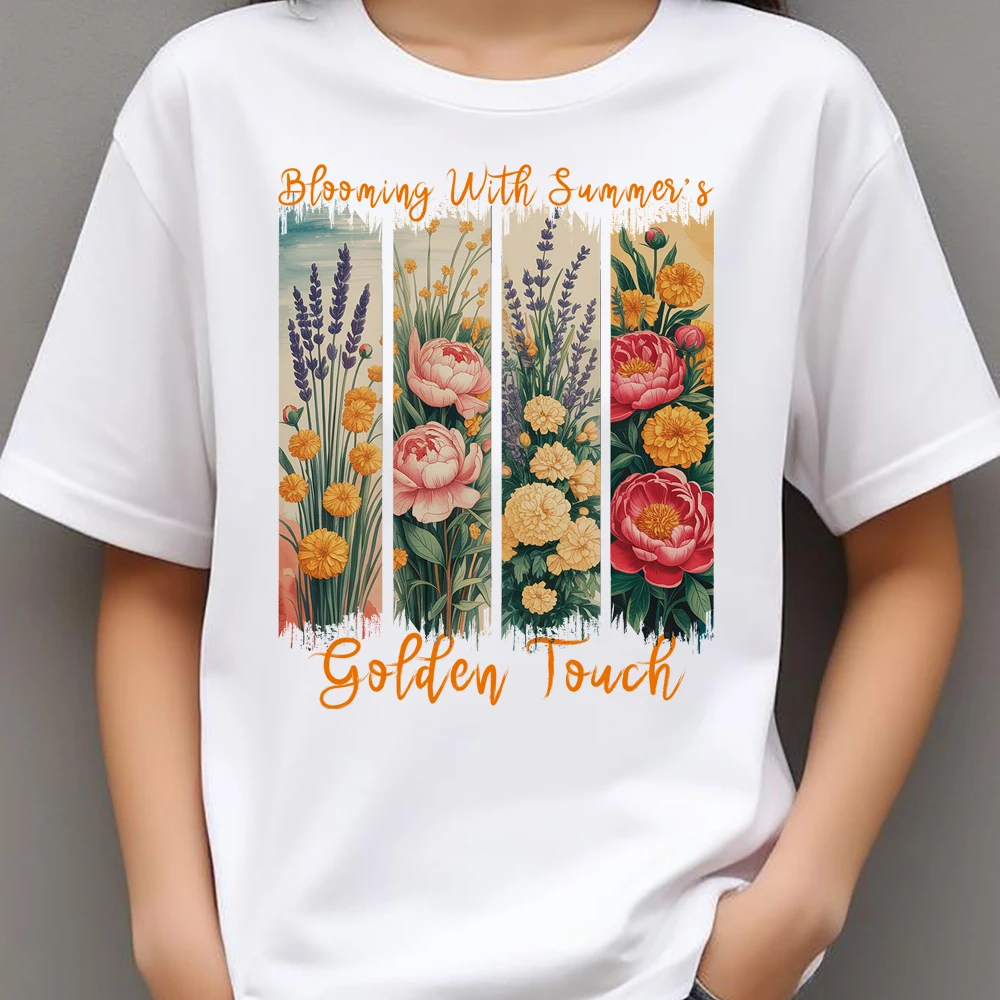 Blooming With Summer Flower Heat Transfer Patches For Clothes DIY A-Level Washable T-shirts Iron-on Thermal Stickers