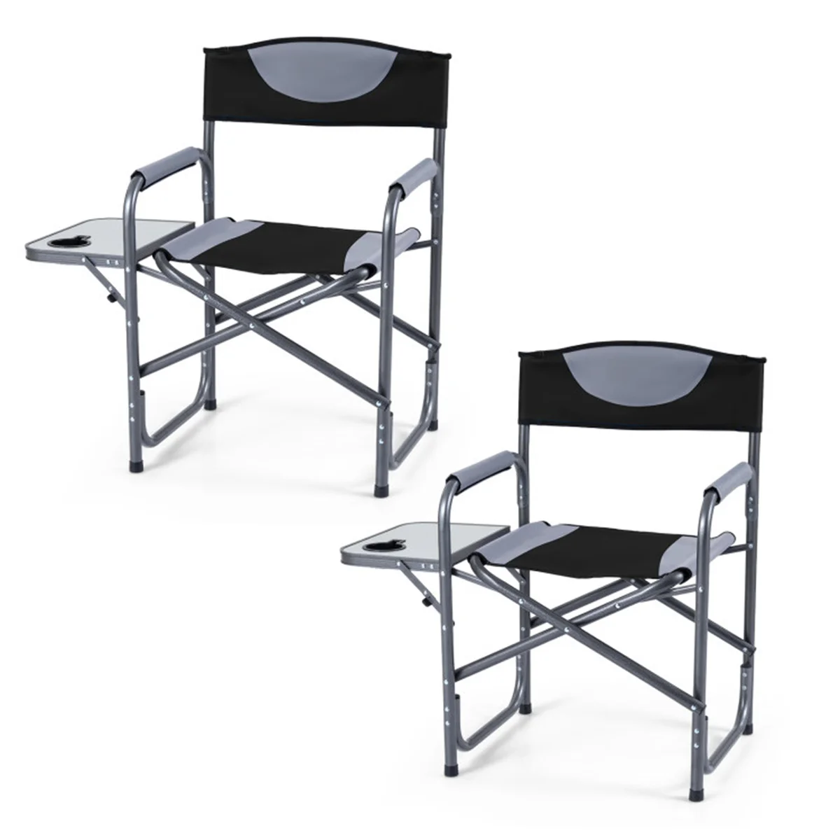 

400LBS Heavy Duty Folding Camping Chair with Side Table & Cup Holder, Padded Directors Chair for Outdoor - Black