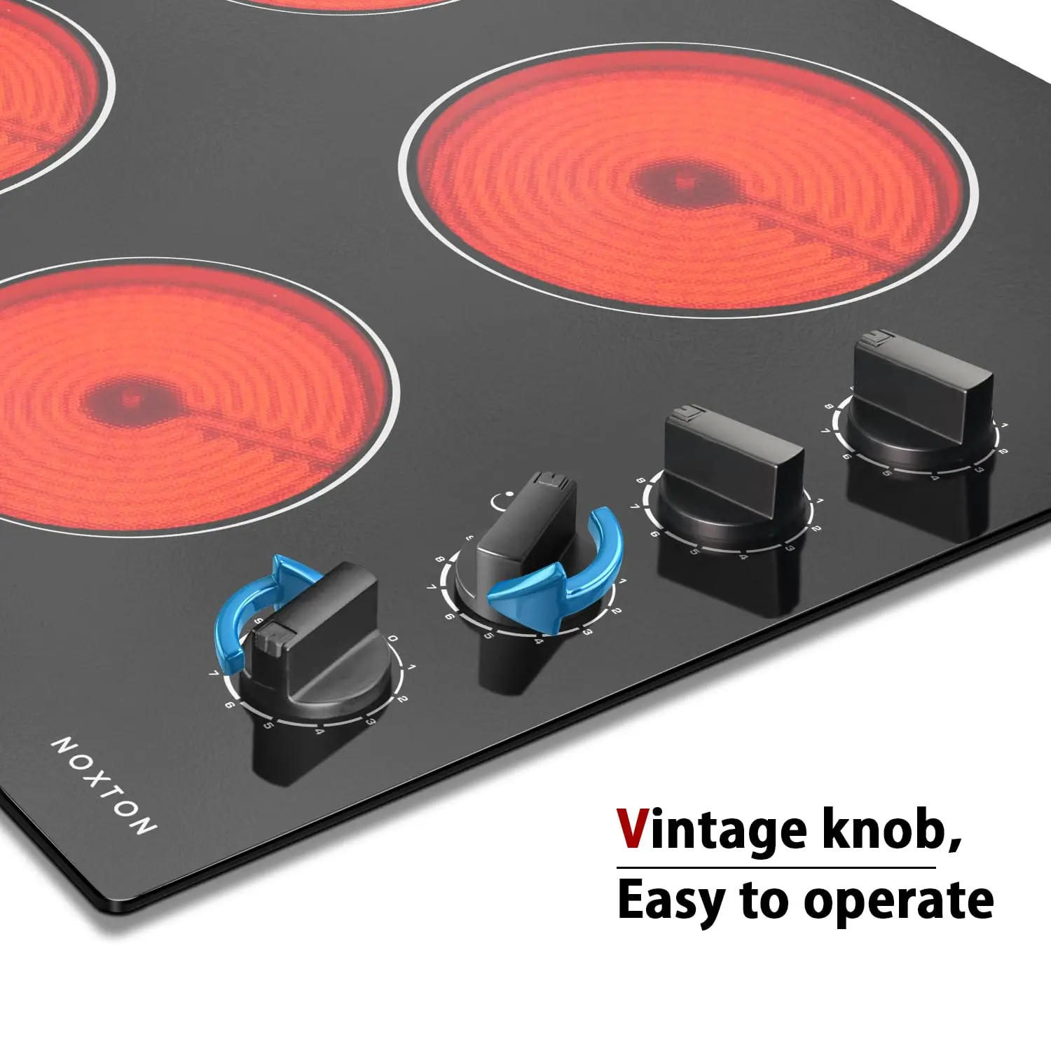 ノックストン 24インチ 電気コンロ 4口 電気ストーブトップ、220-240v、6000W、プラグなし、ハードワイヤー接続