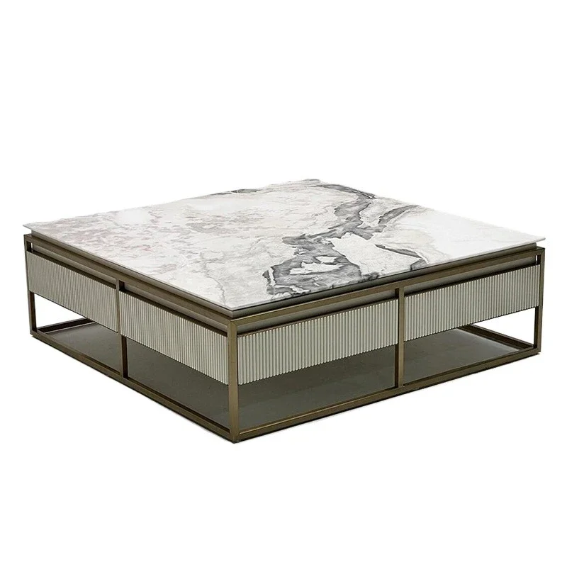

Natural marble solid wood with drawers light luxury living room square coffee table