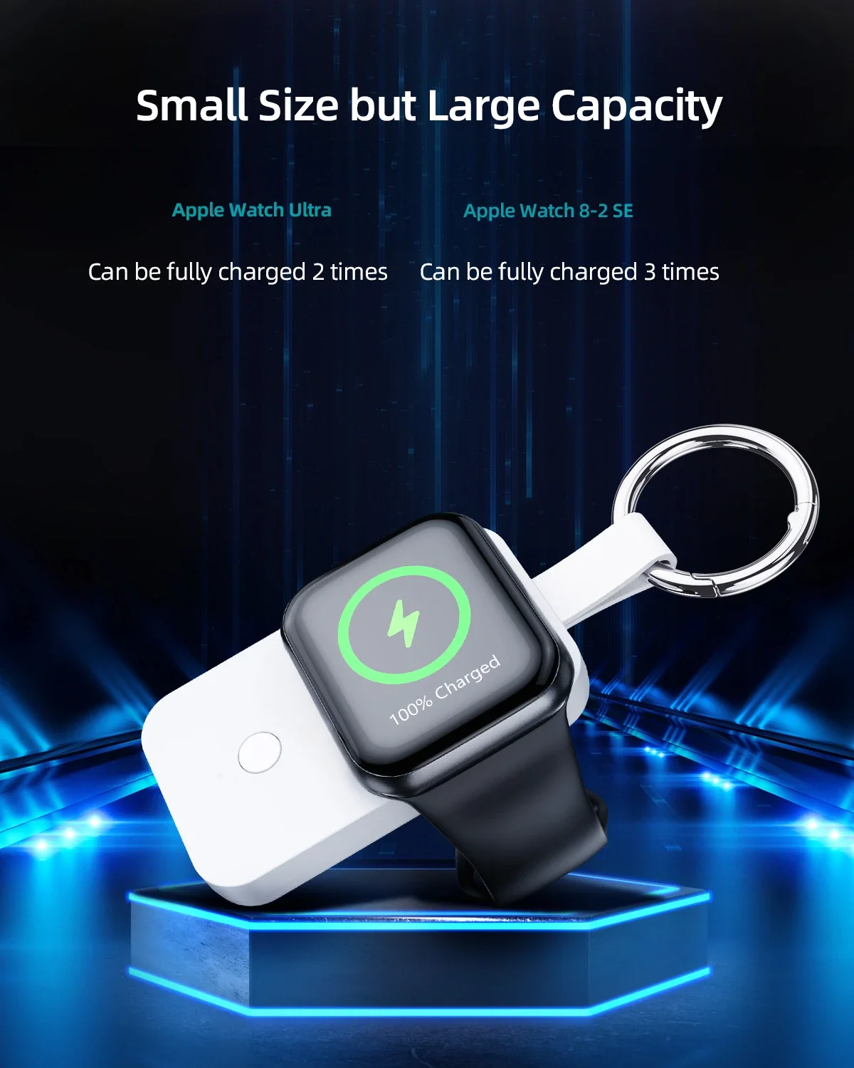 Portable Magnetic Suction Watch Power Bank for Samsung, Wireless Charging Dock for Apple Ultra, SE, 8, 7, 6, 1000mAh, Keychain