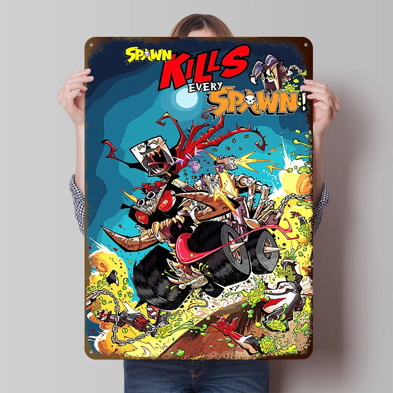 Spawn Kills Every Spawn Comic Cover Poster Customized Vintage Metal Signs Wall Art Retro Tin Plaque for Gaming Room Decoration