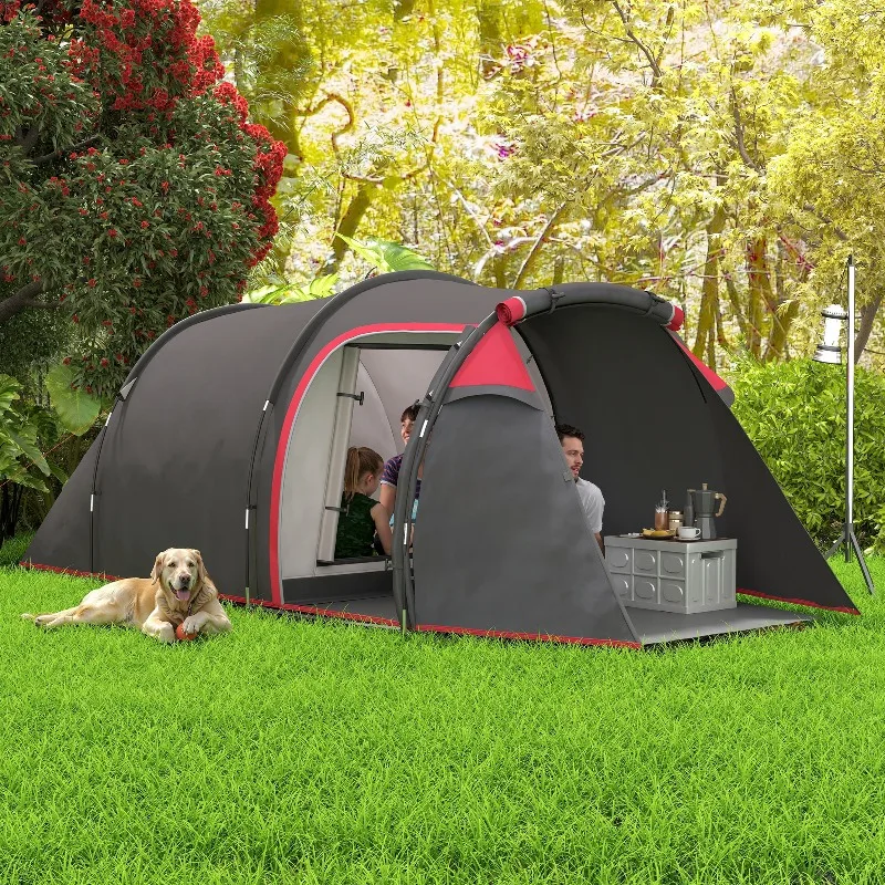 Campingzelt, Wurfzelt für 2-3 Personen, Vorraum & Schlafbereich, wasserdicht, 426 x 206 x 154 cm, Grau