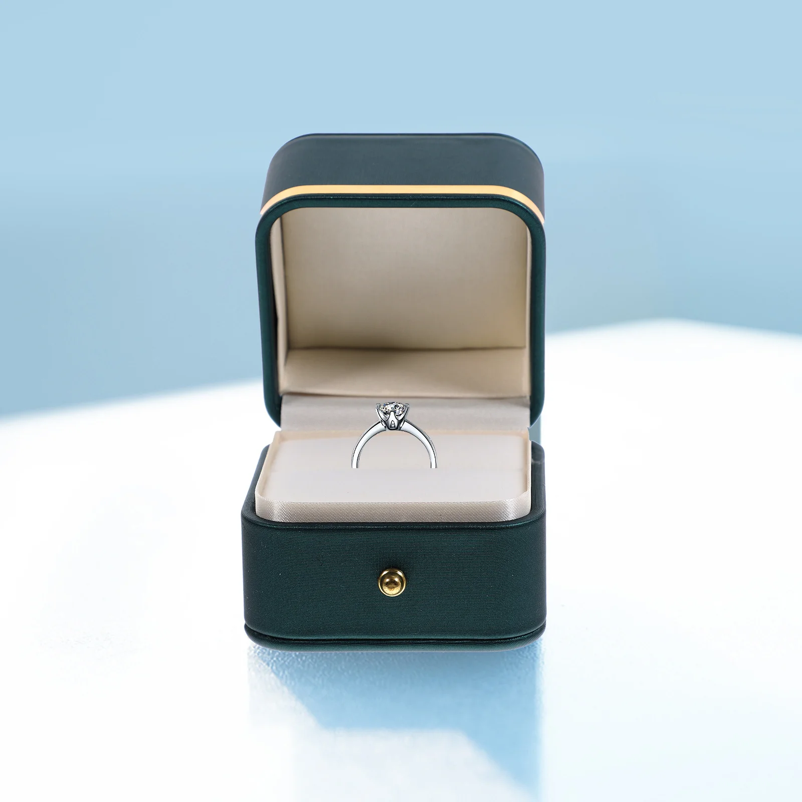 

Square Ring Gift Box Golden Border PU Lint Inside Protective Jewelry Packaging Case for Engagement Proposal Wedding