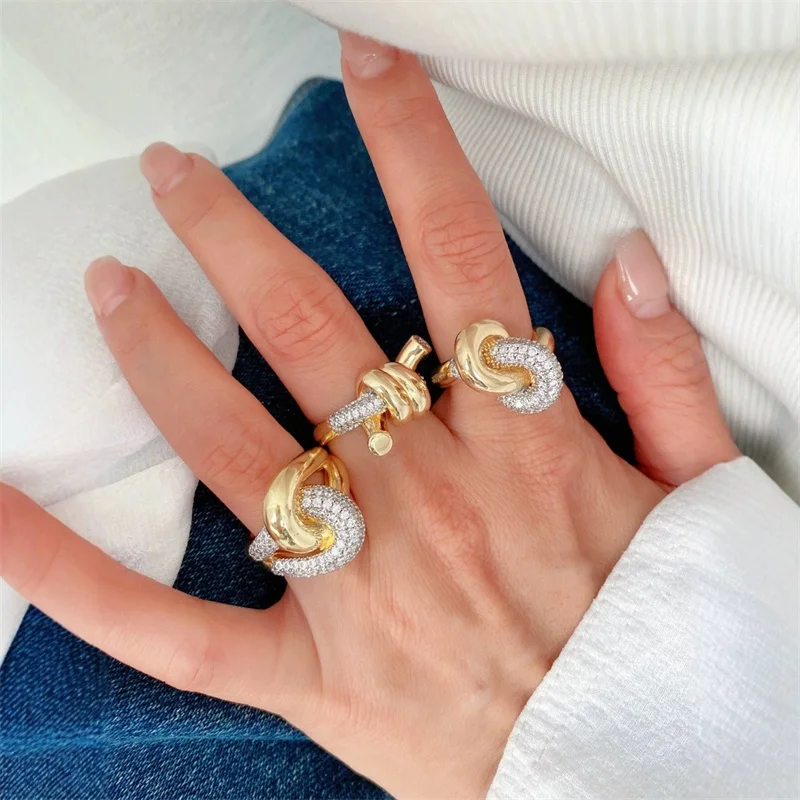 

3 шт./компл., 18-каратное золото, полный 5А, комплект колец с цирконом для мужчин и женщин, регулируемое открытое кольцо на палец, очаровательные ювелирные изделия для вечеринок