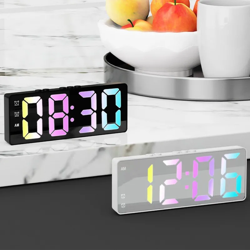 Led Electronic Bedroom Digital Alarm Clock 12/24 Hours Adjustable Brightness Colorful Big Screen Table Desk Clock Watches Decor