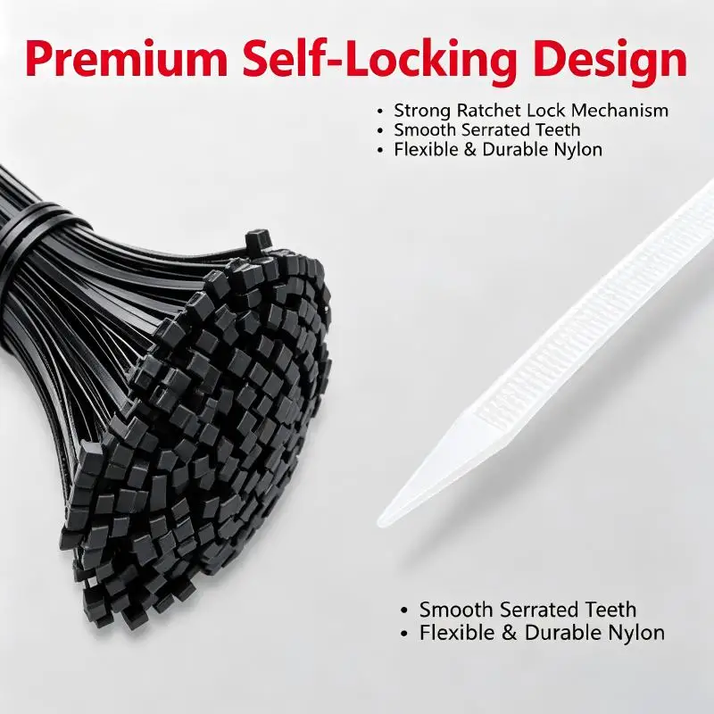 1000/100Pcs Nylon Cable Ties Self-locking Cord Ties Straps Adjustable Cables Fastening Loop Home Office Wire Zip Ties Wholesale