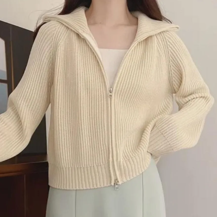 Elegancki, luźny, uniwersalny kardigan z dzianiny na jesień i zimę, z podwójnym zamkiem błyskawicznym, swobodny, uniwersalny, cienki, dzianinowy, otwarty kardigan damski, modny, prosty...