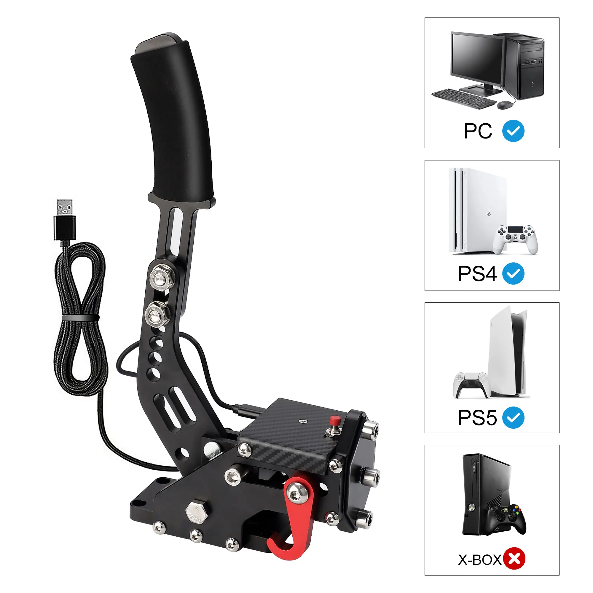 

USB PS 4/5 Handbrake Compatible with Logitech G29 Steering Wheel 64-Bit for Simulated Racing Games with Clip and Sim Card