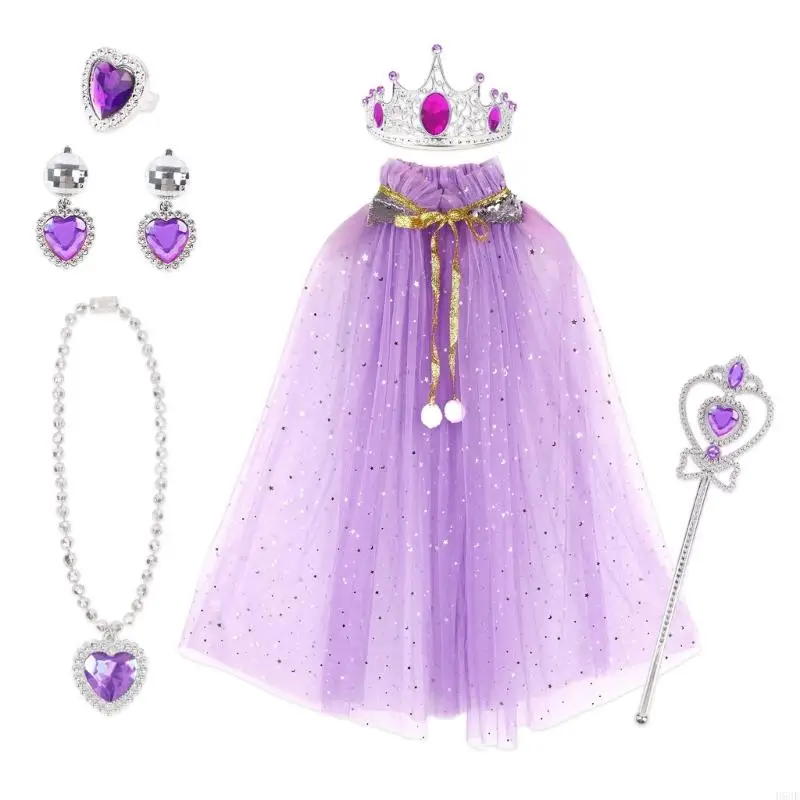 H58E Princess Party verkleed Fairy Princess Costume Princess Cape Cloak Christmas Jewely Fairy Kostuum Girl Birthday Costume