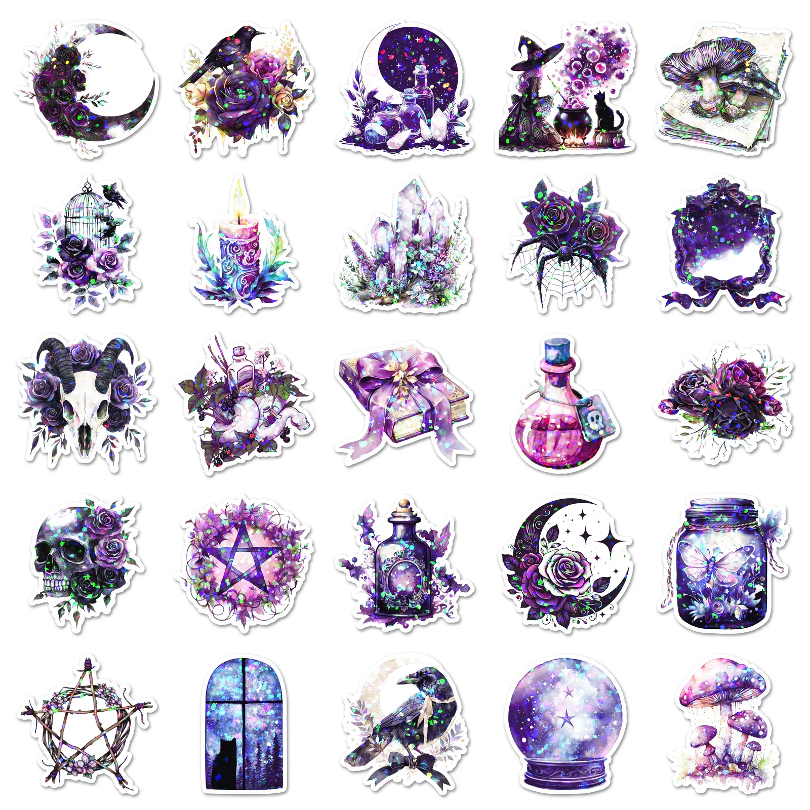 

50PCS Laser Style Magic Witch Halloween Decorative Laptop Skateboard Water Cup iPad Suitcase Waterproof Sticker Kids Toy