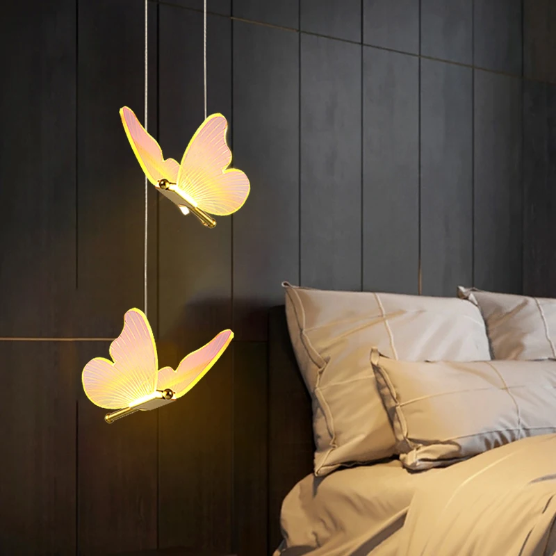 LED Pendant Light Colorful Butterfly Ceiling Chandelier Modern Living Room Bedroom Bedside Decor Hanging Lamp Indoor Lighting