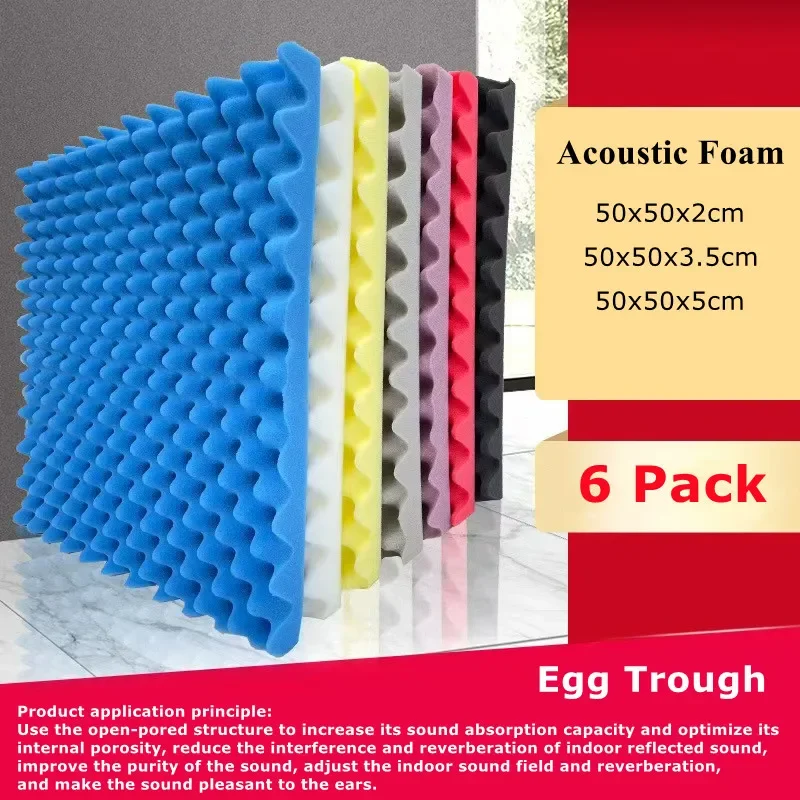 6Pcs 50x50cm Studio Acoustic Foam Sound Foam Egg Trough Soundproof Absorption Treatment Panel Wall Soundproof Foam Sealing Strip