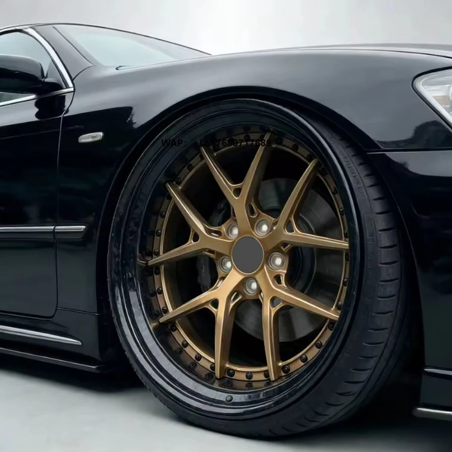 

Brand New 15-28 Inch Brushed Forged Alloy Wheel Hub with Carbon Fiber Wrapped Lip and Deep Gold Finish Concave Design